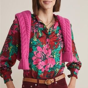 Brooks Brothers Silk Floral Women's Top - Green and Pink